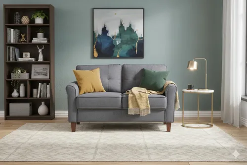 Vista 20 de Container Furniture Direct Kouchouk - Muebles de sala de estar de terciopelo cómodos de tres plazas, sofá moderno de mediados de siglo, sofá biplaza