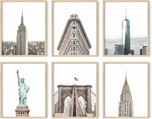 Vista 11 de HAUS AND HUES Arte de pared de rascacielos de la ciudad de Nueva York, juego de 6 carteles de horizonte de Nueva York, decoración moderna de pared