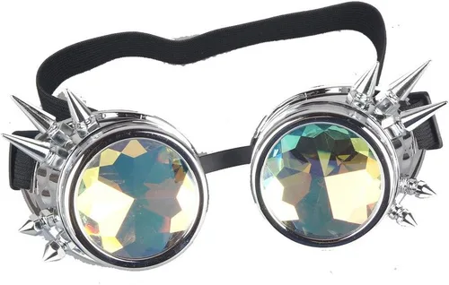 Vista 22 de FUT Gafas Steampunk con pinchos arcoíris ABS, lentes de caleidoscopio rave, soldadura cibernética, gótico, cosplay, vintage
