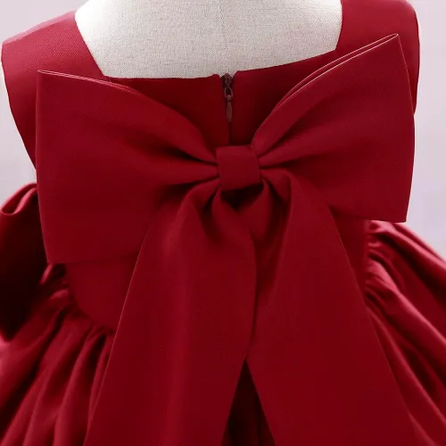 Vista 6 de 6M-8T Vestido de Niña Bebé con Lazo Grande para Cumpleaños y Certamen, Vestido de Fiesta Tutú para Niñas Pequeñas, Vestidos de Bautizo Borgoña