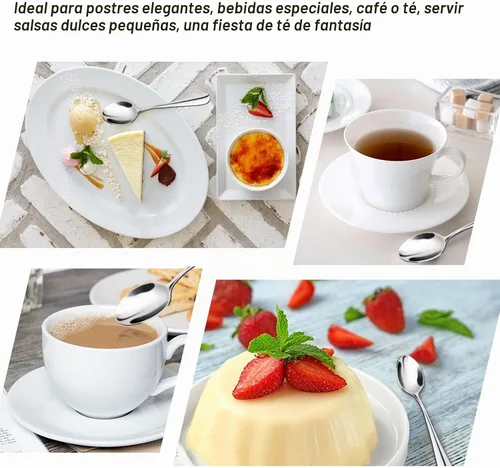 Vista 3 de Demitasse Café Expreso, Mini café Cuchara, Acero inoxidable 18/10 Pequeño cucharas para cucharas de postre, té, 6, Plateado