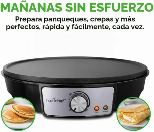 Vista 3 de nutrichef Sartén eléctrica para crepas y plancha, encimera antiadherente de 12 pulgadas, indicadores LED y control de temperatura ajustable, incluye