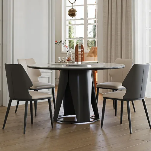 Vista 4 de Mesa de comedor redonda con 31.5 pulgadas desmontable Lazy Susan, moderna mesa de comedor de piedra sinterizada de 59 pulgadas de D para 8 asientos