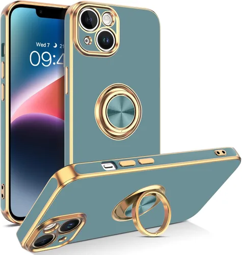 Vista 10 de VENINGO Funda para iPhone 14, funda para iPhone 14, ajuste delgado, suave soporte de anillo de 360° con base, compatible con soporte magnético