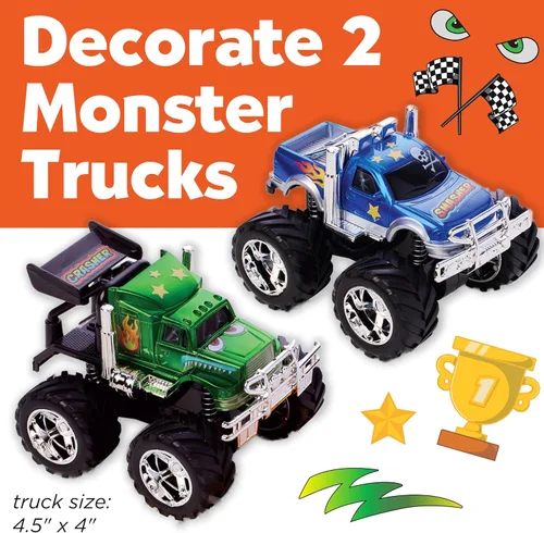Vista 2 de Creativity for Kids Kit de manualidades Monster Trucks: personaliza 2 juguetes de Monster Truck, manualidades y manualidades para niños, juguetes