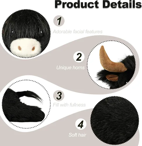 Vista 5 de Animales de peluche ponderados de 4 libras, lindos animales de peluche de vaca de las Tierras Altas ponderados - Juguetes de peluche de vaca