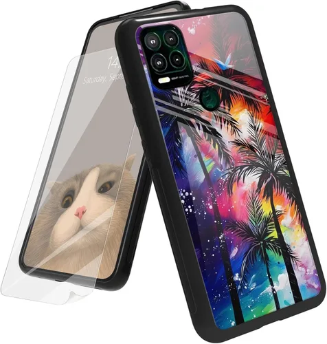 Vista 110 de Funda para Motorola Moto G Play 4G 2024 con protector de pantalla, parte trasera de vidrio templado + funda de silicona suave TPU absorción