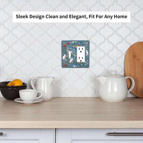 Vista 7 de Decorative Outlet Covers Blue Background White Cat Daisy Floral 2-Gang 1-Gang Wall Plate Single Toggle/Rocker Farmhouse Style Light Switch Covers