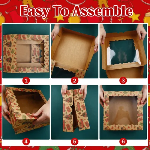 Vista 7 de Spiareal Paquete de 12 Cajas de Galletas de Navidad de 10 x 10 x 2.5 Pulgadas Latas de Galletas con Tapas para Dar Regalos Cajas de Panadería