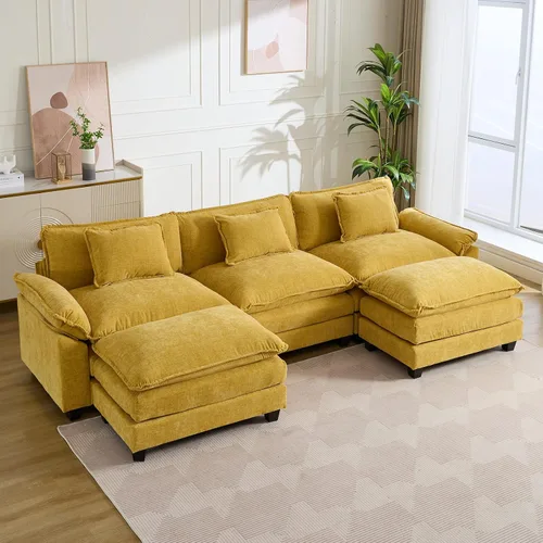 Vista 39 de IPKIG 117" Modular Sectional Cloud Couch, Modern L-Shaped Sofa with Ottoman Blanco beige