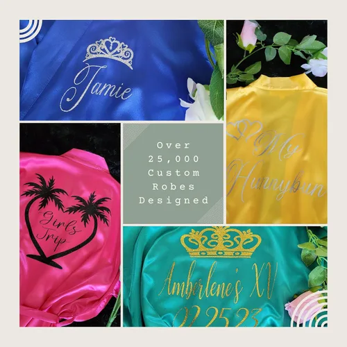 Vista 3 de Bata personalizada para mujer, tallas S-5XL, añade símbolos, texto y monogramas – Batas para bodas, viajes de niñas, cumpleaños y más