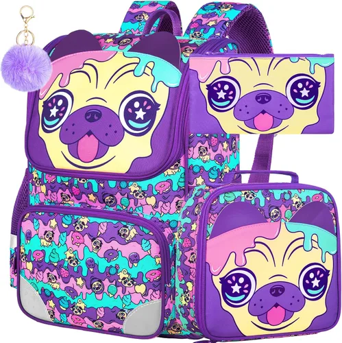 Vista 31 de KLFVB Mochila de 3 piezas para niñas y niños, bolsa de libros de dinosaurio de unicornio de 15 pulgadas con lonchera, bolsa escolar preescolar