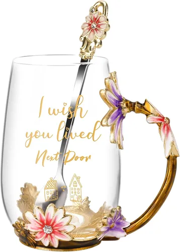 Vista 10 de OEAGO Regalos para tía de sobrina y sobrino Taza de té Regalo genial de cumpleaños Esmalte Flores Vasos de vidrio Tazas de Navidad Día de las Madres