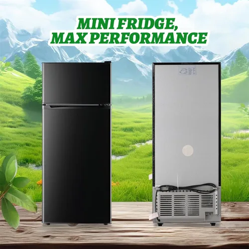 Vista 9 de DEMULELR - Mini refrigerador pequeño de 4.5 pies cúbicos con congelador, mini refrigerador negro de dos puertas con cajón para verduras y espacio