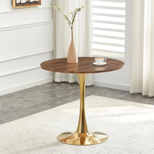 Vista 10 de Mesa de comedor redonda de nogal para espacios pequeños, mesa de tulipanes de 32 pulgadas con base de pedestal de metal, mesa de bistró para 2/3/4