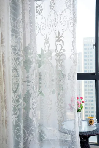 Vista 6 de Cortinas semitransparentes de estilo europeo con bolsillo para barra de cortina para sala de estar, dormitorio, baño