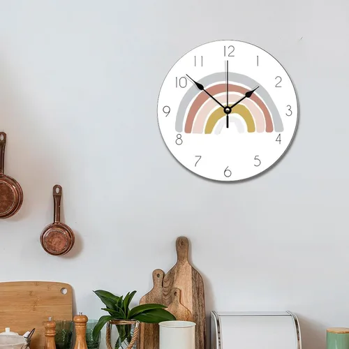 Vista 5 de ArogGeld Reloj de pared grande de madera para decoración de guardería, funciona con pilas, 12 pulgadas, silencioso, arco iris, bohemio, reloj