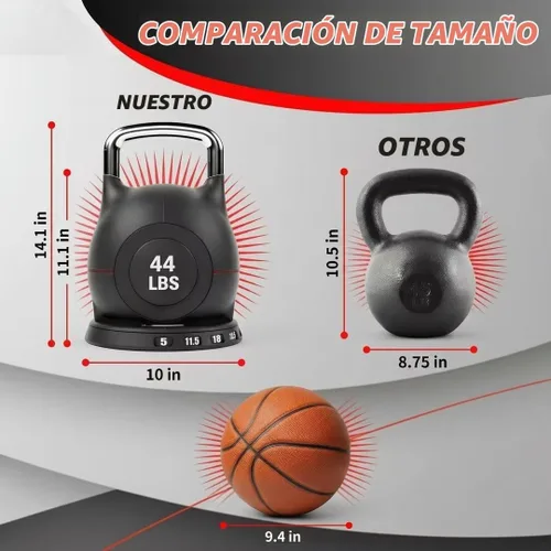 Vista 2 de LIFERUN Pesa rusa ajustable, pesa rusa de 22.5/44 libras con 7 niveles de Negro