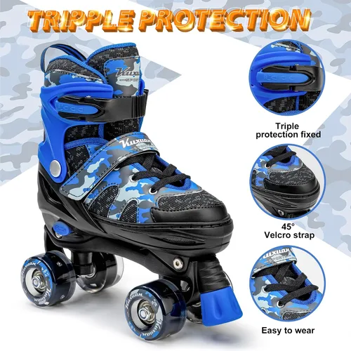 Vista 3 de Kuxuan Skates Patines ajustables de camuflaje para niños y niñas con ruedas iluminadas, divertidos patines iluminadores para niños, niñas y jóvenes