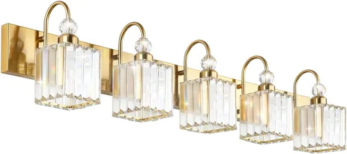 Vista 9 de Ralbay Modernas luces LED de cristal para tocador de baño, 3 luces de acero inoxidable, luces de tocador de cristal sobre el espejo, accesorios