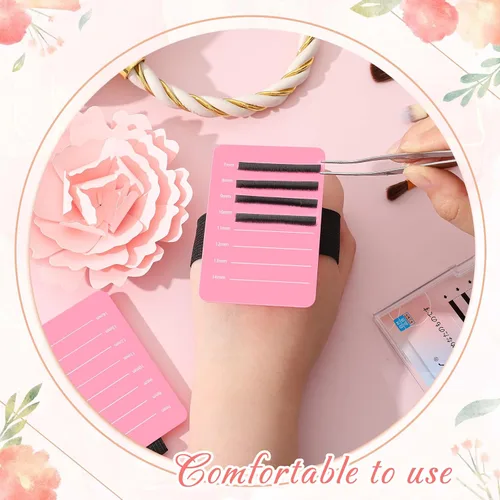 Vista 6 de Patelai 4 piezas de soporte de pestañas para extensión de pestañas, bandeja de mano con correa ajustable para la muñeca, bandeja de pestañas Rosa