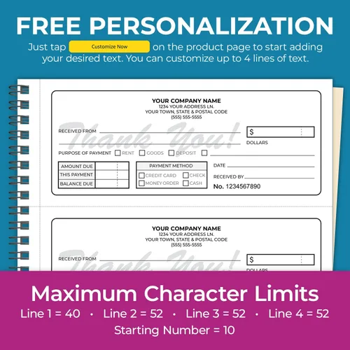 Vista 5 de Libros NCR autocopiativos personalizados de 8.5 x 7 pulgadas (3 por página) en facturas duplicadas de 2 partes, recibos, órdenes de trabajo, órdenes