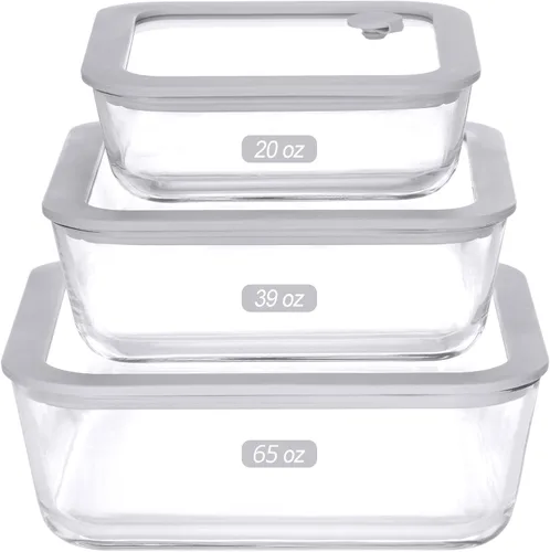 Vista 10 de Contenedores de vidrio para alimentos con tapa de vidrio, juego de recipientes de almacenamiento de alimentos aptos para microondas, 2 paquetes