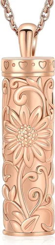 Vista 10 de Shajwo - Collar de urna cilíndrica para cenizas de girasol, joyería de cremación, colgante conmemorativo para seres queridos para hombres y mujeres
