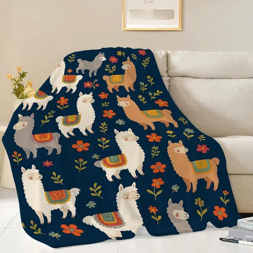 Vista 3 de Manta de llama, manta de alpaca, mantas de regalo con flores, ropa de cama de felpa de franela para niñas, mujeres, hombres, niños, amantes