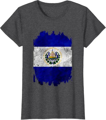 Vista 6 de Camiseta con bandera de El Salvador de El Salvador con diseño de bandera de El Salvador, Negro, S