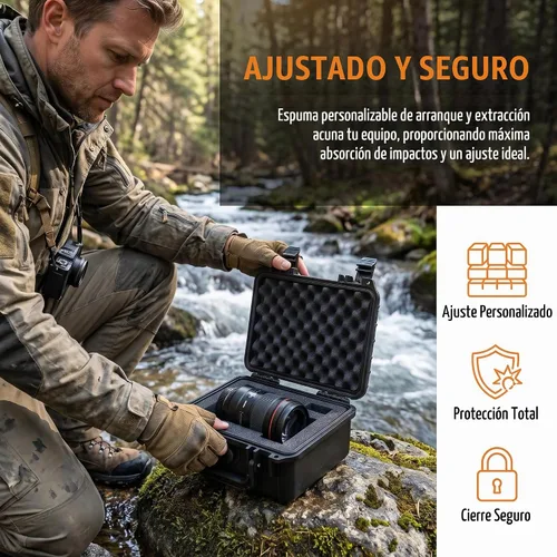 Vista 4 de MEIJIA Funda protectora impermeable IP67 portátil para todo tipo de clima, funda rígida, funda para cámara con espuma personalizable, para uso