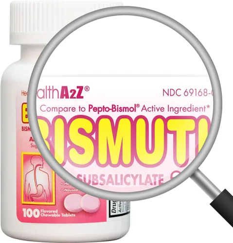 Vista 3 de HealthA2Z® Paquete de ahorros mega: subsalicilato de bismuto de 262 mg, 100 tabletas masticables y organizador de pastillas XL de 7 días