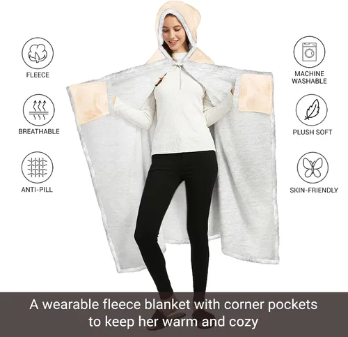 Vista 4 de Vprintes Gifts for Her - Sherpa Fleece Wearable Blanket Hoodie -Gifts for Wife from Husband