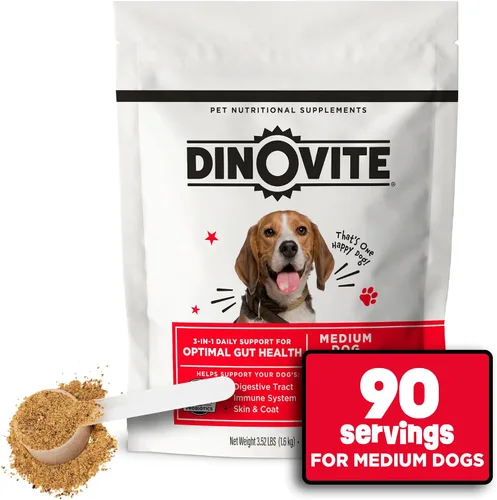 Vista 9 de Dinovite Probiótico 3 en 1 para cachorros, piel y pelaje, salud digestiva y alivio articular, complementos alimenticios para perros, aceite