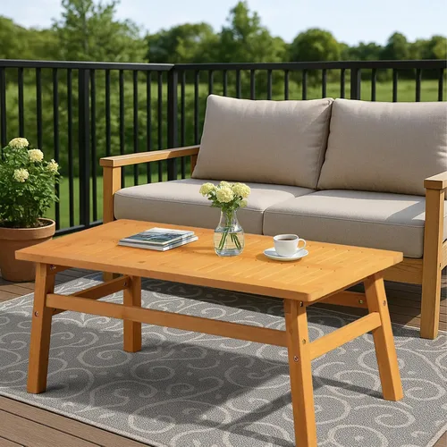 Vista 2 de Mesa auxiliar de madera para exteriores con mesa de rejillas, mesa auxiliar rectangular de madera de cedro de 42 pulgadas para jardín, piscina