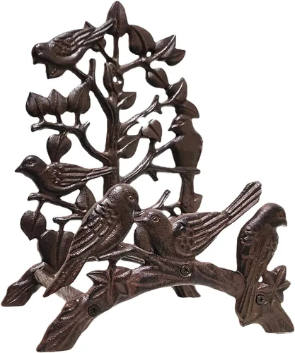 Vista 8 de Soporte para manguera de jardín de hierro fundido resistente para manguera de agua, montaje en pared exterior, estante decorativo de metal sólido