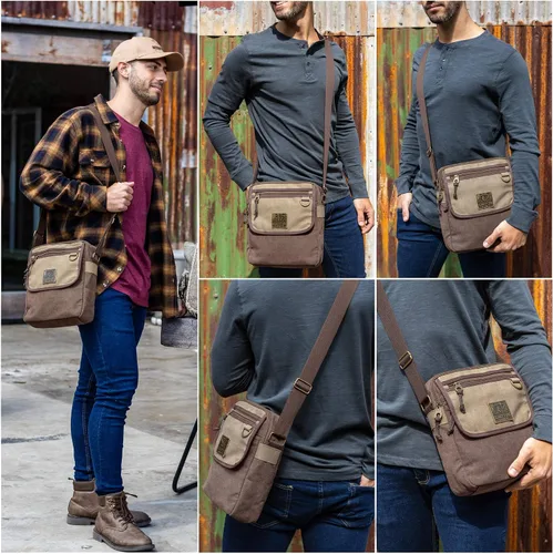 Vista 2 de Scruffy Dog Bolso bandolera de lona para hombres y mujeres con correa ajustable, bolso bandolera pequeño, 11 pulgadas