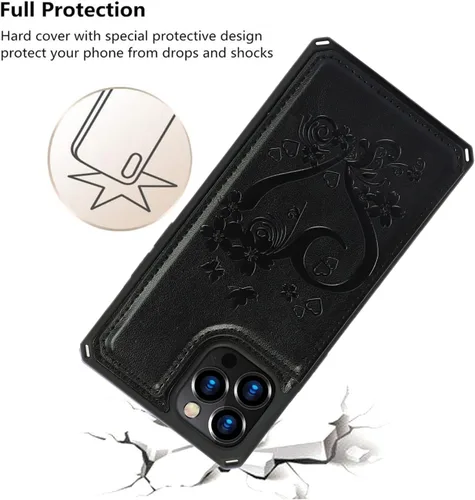 Vista 7 de iCoverCase Funda compatible con iPhone 12 Pro Max con tarjetero para mujer, bloqueo RFID en relieve de piel sintética con correa de muñeca de 6.7