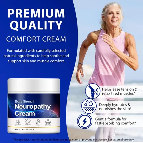 Vista 5 de Crema extra fuerte para alivio de neuropatía, 4.23 onzas, enriquecida con aceites esenciales de romero, eucalipto y lavanda, crema de gel