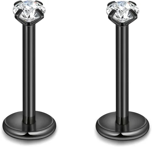 Vista 8 de CANDYFANCY Pendientes de 16 g, 2/3/4 mm, con circonia cúbica, triple hélice delantera, para cartílago de la oreja, Tragus, piercing de labio 16