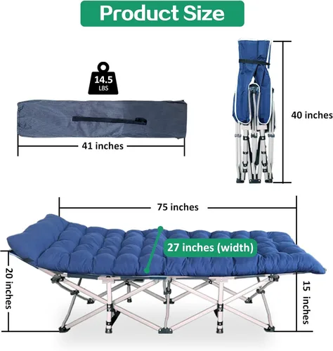 Vista 2 de Paquete de 2 catres de camping con colchón para dormir con almohadilla cómoda, cama de campamento resistente para adultos, catre plegable para casa