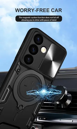 Vista 4 de MingWei Funda para Galaxy S24 Plus [con soporte de 360°] Soporte magnético para automóvil [absorción de impactos] Funda de protección resistente