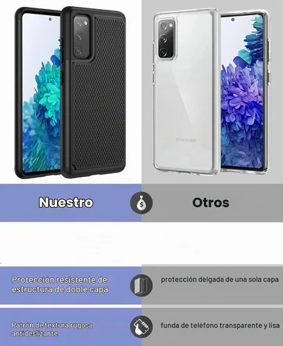 Vista 7 de Funda UNPEY para Samsung Galaxy S20 FE 5G: doble capa antideslizante negra Protección contra caídas de grado militar, textura mate, cubierta Negro