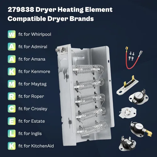 Vista 9 de Elemento calefactor compatible con secadora Roper Whirlpool RED4516FW0-279838 W10724237 2406028 Elemento calefactor compatible con secadora Roper