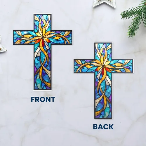 Vista 4 de FLAGWIX Regalos Cristianos de Navidad para Mujeres Fe - Adornos Acrílicos 2025 para Decoraciones de Árbol - Adorno de Cruz de Navidad, Regalos