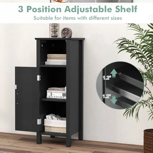 Vista 5 de COSTWAY Bathroom Storage Cabinet, Freestanding Narrow Storage Organizer with Open Shelf & Adjustable Shelf, Small Slim Floor Cabinet for Bathroom