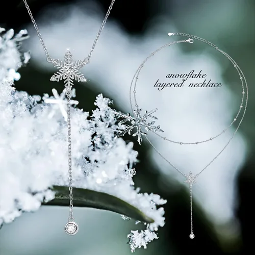 Vista 6 de YinShan Collar con colgante de plata de ley 925 con circonita cúbica estrella copo de nieve lágrima para mujeres y niñas Plata esterlina Circonia