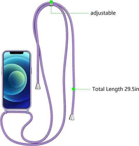Vista 3 de ZTOFERA Funda para iPhone 12/12 Pro con correa, funda cruzada para teléfono con cordón ajustable para el cuello para el hombro, silicona suave a
