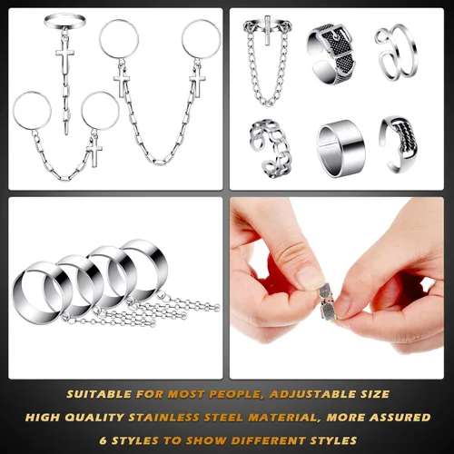 Vista 2 de Juego de 10 anillos vintage de plata para dedos anillos punk ajustables apilables vintage para mujeres hombres y niñas Aleación Aleación