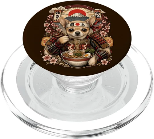 Vista 7 de Ramen Noodles Chihuahua Japan Graphic Samurai Dog Snack PopSockets PopWallet for MagSafe